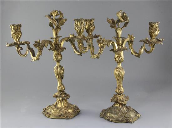 A pair of 19th century French Louis XVI style ormolu candelabra, height 16.5in.